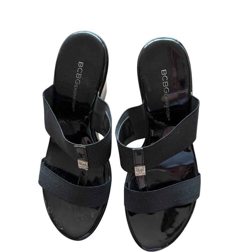 BCBG Generation Black Wedge Sandals Size 6.5 | Love/List Challenge